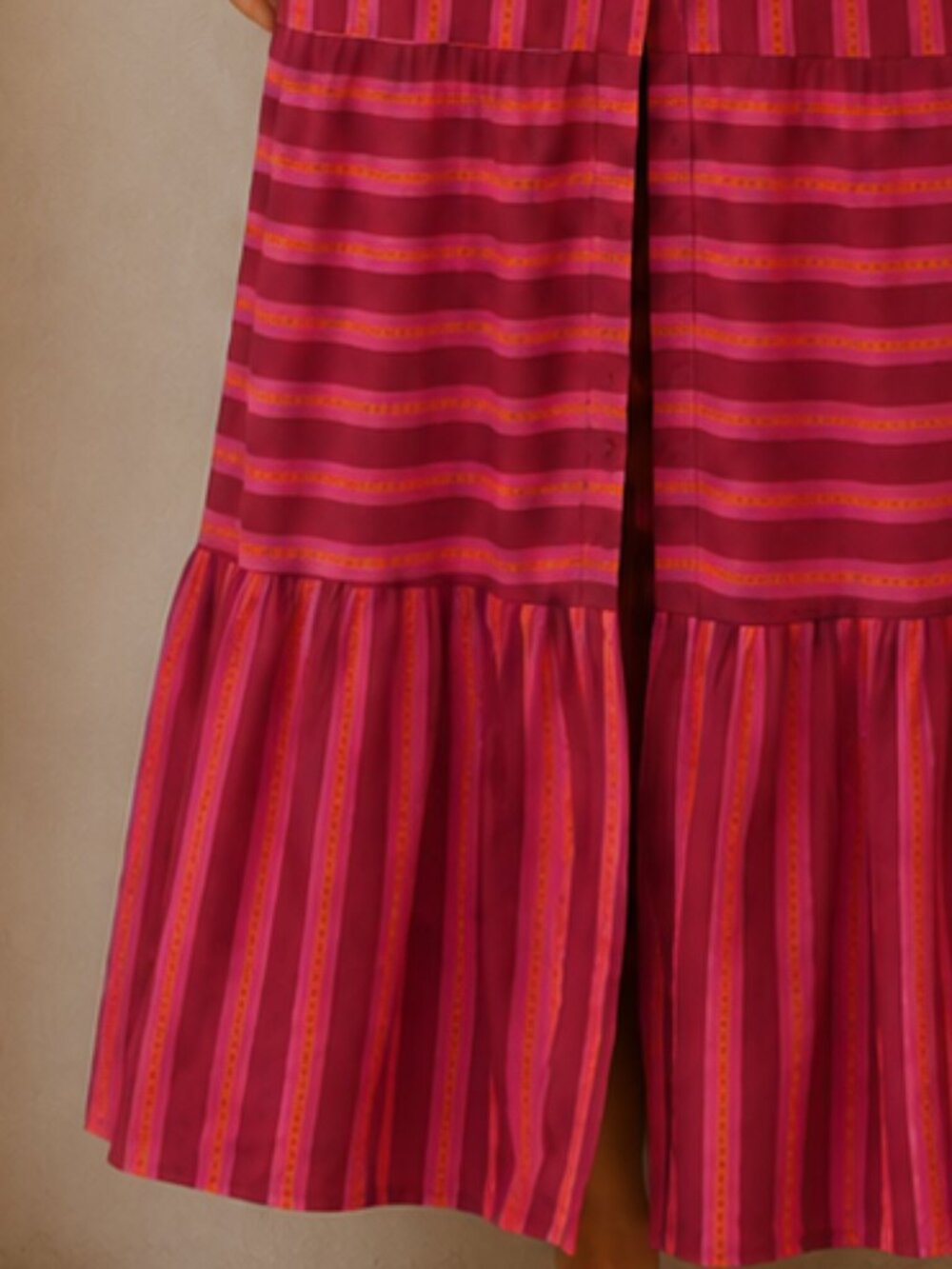 SugarLips Pink Magenta Belted Maxi Dress Size S Long Sleeve Tiered Shirt Dress - Picture 5 of 6